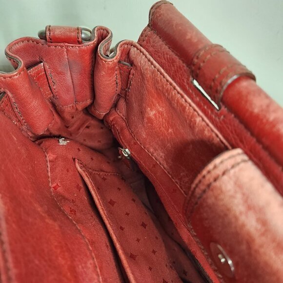 Fossil Maddox Bar Satchel Genuine Cow Hide Leather Red Distressed Shoulder Bag - Picture 14 of 16